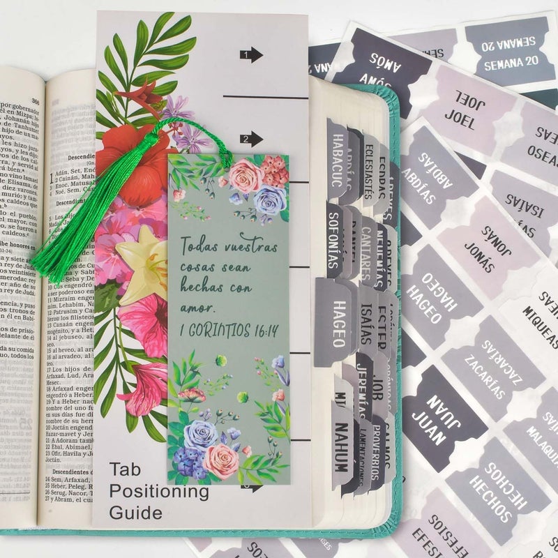 Cualfec Spanish Bible Index Tabs New & Old Testament Tabs Matte Laminated Floral Design, Bible Journaling Supplies - 122 Pcs (Gray) - Image 1